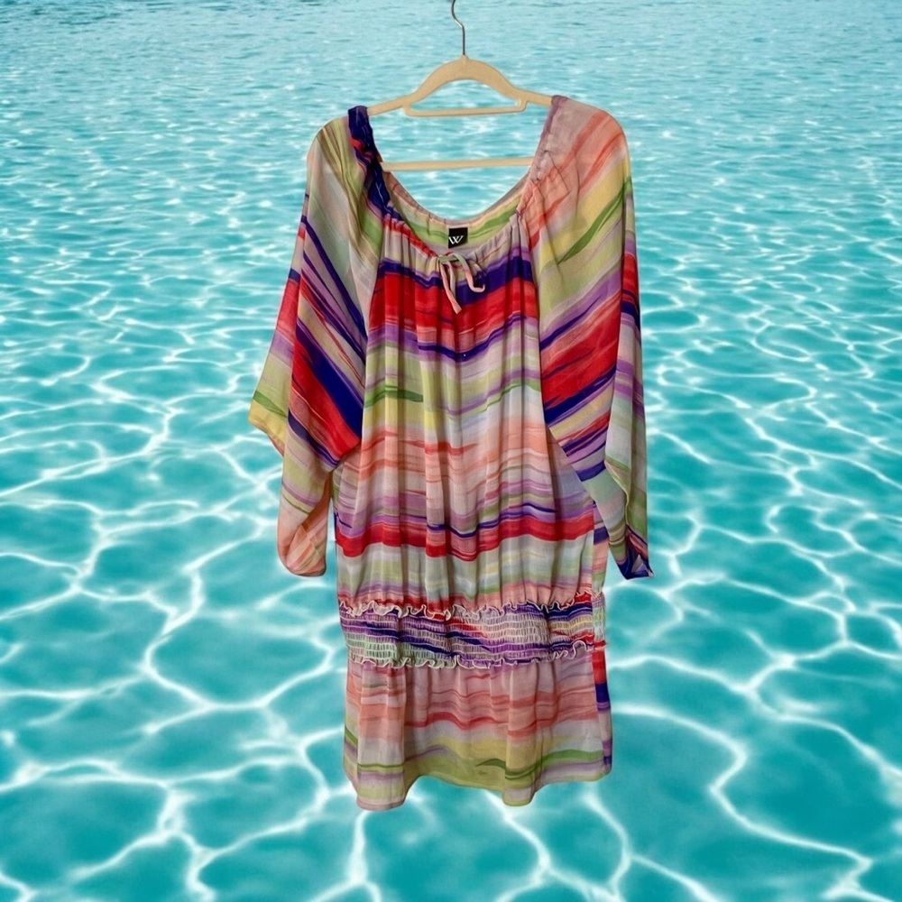 Colorful Striped W Swim Cover Up
